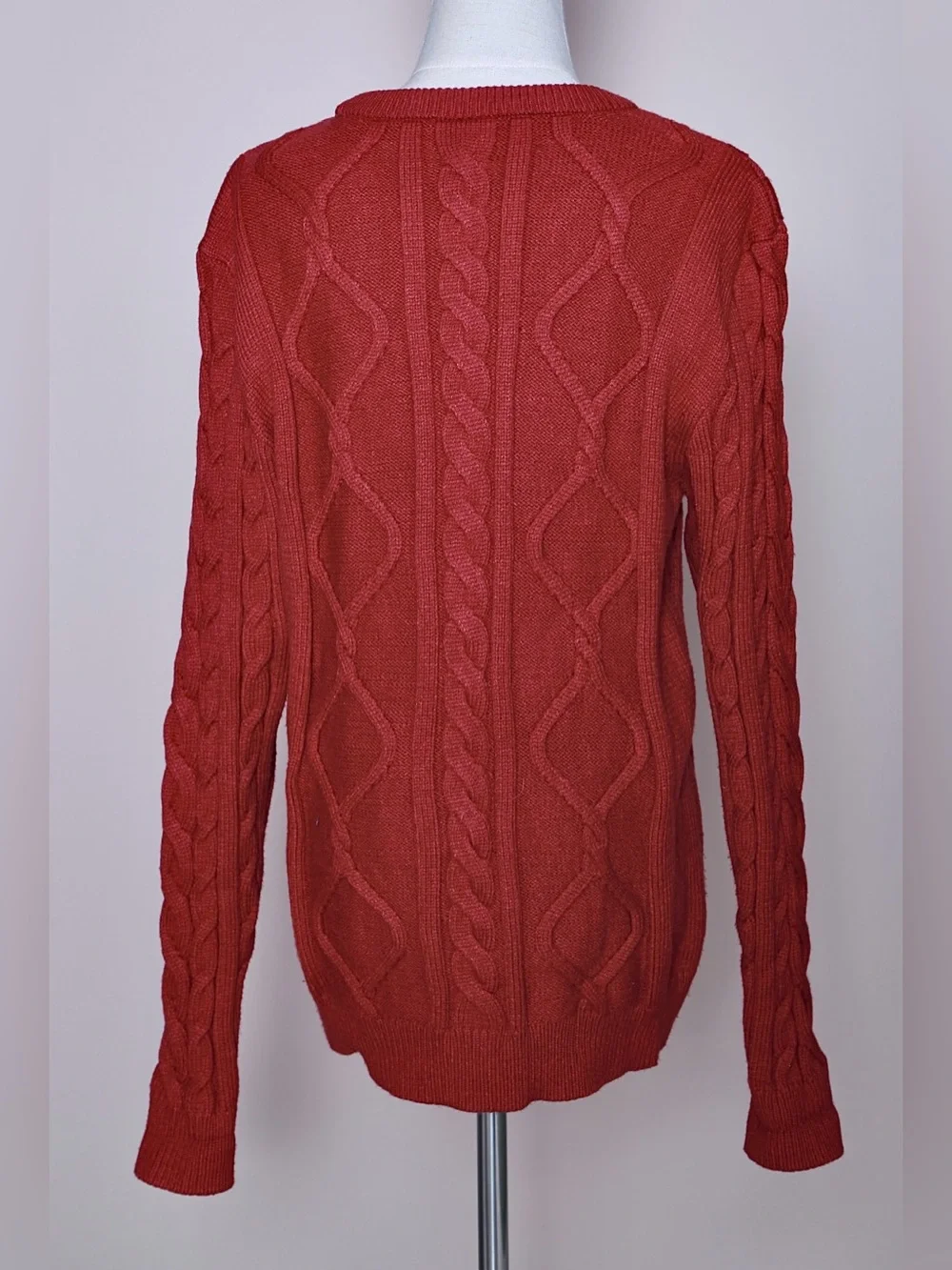 Disney Mickey Mouse Cable Knit Sweater Rust Red Chenille Graphic Pullover M